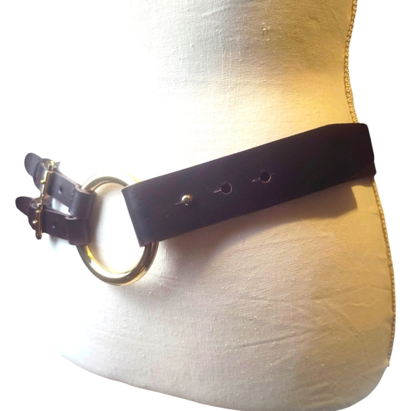 Micheal Kors Brown Leather Double Buckle Belt Gold Tone Hardware OS - Picture 2 of 9